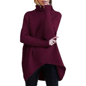 imageANRABESS Womens Oversized Turtleneck Batwing Long Sleeve Casual Cozy Baggy Knit Pullover Tunic Sweater 2025 Fall OutfitsWine Red