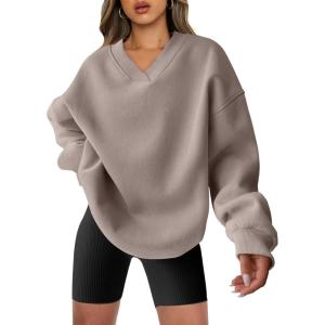 imageANRABESS Womens Oversized V Neck Sweatshirt Fleece Long Sleeve Hoodies Pullover Comfy Top Outfits 2025 Teen Preppy ClothesLight Khaki