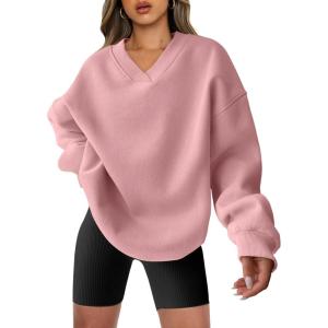 imageANRABESS Womens Oversized V Neck Sweatshirt Fleece Long Sleeve Hoodies Pullover Comfy Top Outfits 2025 Teen Preppy ClothesPink