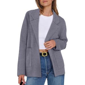 imageANRABESS Womens Sweater Blazer 2025 Fall Cardigan Chunky Knit Jacket CoatsGrey