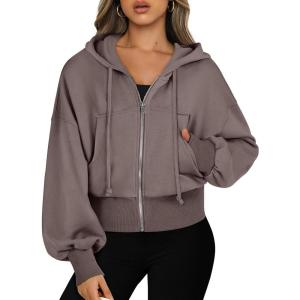 imageANRABESS Womens Zip Up Hoodies Cropped Sweatshirts Casual Comfy Cute Zip Jackets Fashion Trendy Fall Outfits 2025 Y2K ClothesTaupe