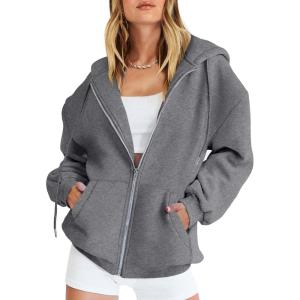 imageANRABESS Womens Zip Up Hoodies Long Sleeve Oversized Sweatshirts Fleece Y2K Jacket Pockets 2025 Fall Outfits Fashion ClothesDark Grey