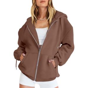imageANRABESS Womens Zip Up Hoodies Long Sleeve Oversized Sweatshirts Fleece Y2K Jacket Pockets 2025 Fall Outfits Fashion ClothesDeep Brown
