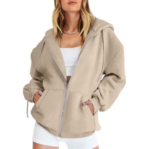 imageANRABESS Womens Zip Up Hoodies Long Sleeve Oversized Sweatshirts Fleece Y2K Jacket Pockets 2025 Fall Outfits Fashion ClothesKhaki