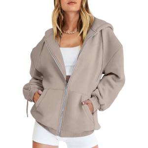 imageANRABESS Womens Zip Up Hoodies Long Sleeve Oversized Sweatshirts Fleece Y2K Jacket Pockets 2025 Fall Outfits Fashion ClothesLight Khaki