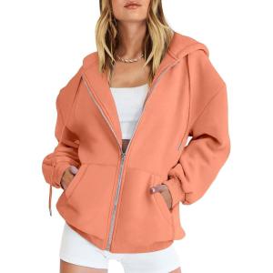 imageANRABESS Womens Zip Up Hoodies Long Sleeve Oversized Sweatshirts Fleece Y2K Jacket Pockets 2025 Fall Outfits Fashion ClothesOrange