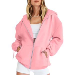 imageANRABESS Womens Zip Up Hoodies Long Sleeve Oversized Sweatshirts Fleece Y2K Jacket Pockets 2025 Fall Outfits Fashion ClothesPink