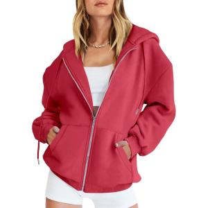 imageANRABESS Womens Zip Up Hoodies Long Sleeve Oversized Sweatshirts Fleece Y2K Jacket Pockets 2025 Fall Outfits Fashion ClothesRed