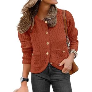 imageCaracilia Womens 2025 Fall Cardigan Sweaters Knitted Dressy Casual Jackets Trendy OutfitsRust