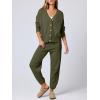 imageANRABESS Women 2 Piece Lounge Sets 2025 Fall Outfits Casual Waffle Knit Cardigan Sweater Pant Set Travel Airport ClothesArmy Green