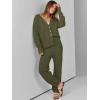 imageANRABESS Women 2 Piece Lounge Sets 2025 Fall Outfits Casual Waffle Knit Cardigan Sweater Pant Set Travel Airport ClothesArmy Green
