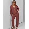 imageANRABESS Women 2 Piece Lounge Sets 2025 Fall Outfits Casual Waffle Knit Cardigan Sweater Pant Set Travel Airport ClothesBrick Red
