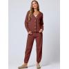 imageANRABESS Women 2 Piece Lounge Sets 2025 Fall Outfits Casual Waffle Knit Cardigan Sweater Pant Set Travel Airport ClothesBrick Red