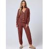 imageANRABESS Women 2 Piece Lounge Sets 2025 Fall Outfits Casual Waffle Knit Cardigan Sweater Pant Set Travel Airport ClothesBrick Red