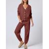 imageANRABESS Women 2 Piece Lounge Sets 2025 Fall Outfits Casual Waffle Knit Cardigan Sweater Pant Set Travel Airport ClothesBrick Red