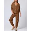 imageANRABESS Women 2 Piece Lounge Sets 2025 Fall Outfits Casual Waffle Knit Cardigan Sweater Pant Set Travel Airport ClothesBrown