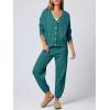 imageANRABESS Women 2 Piece Lounge Sets 2025 Fall Outfits Casual Waffle Knit Cardigan Sweater Pant Set Travel Airport ClothesLake Green