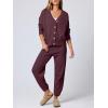 imageANRABESS Women 2 Piece Lounge Sets 2025 Fall Outfits Casual Waffle Knit Cardigan Sweater Pant Set Travel Airport ClothesMaroon