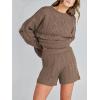 imageANRABESS Women 2 Piece Outfits Sweater Lounge Loungewear Sets 2025 Winter Cable Knit Oversized Sweaters Shorts Matching SetsBrown