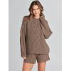 imageANRABESS Women 2 Piece Outfits Sweater Lounge Loungewear Sets 2025 Winter Cable Knit Oversized Sweaters Shorts Matching SetsBrown