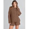 imageANRABESS Women 2 Piece Outfits Sweater Lounge Loungewear Sets 2025 Winter Cable Knit Oversized Sweaters Shorts Matching SetsCoffee