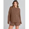 imageANRABESS Women 2 Piece Outfits Sweater Lounge Loungewear Sets 2025 Winter Cable Knit Oversized Sweaters Shorts Matching SetsCoffee