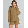 imageANRABESS Women 2 Piece Outfits Sweater Lounge Loungewear Sets 2025 Winter Cable Knit Oversized Sweaters Shorts Matching SetsKhaki