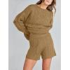 imageANRABESS Women 2 Piece Outfits Sweater Lounge Loungewear Sets 2025 Winter Cable Knit Oversized Sweaters Shorts Matching SetsKhaki