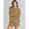 imageANRABESS Women 2 Piece Outfits Sweater Lounge Loungewear Sets 2025 Winter Cable Knit Oversized Sweaters Shorts Matching SetsKhaki