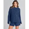 imageANRABESS Women 2 Piece Outfits Sweater Lounge Loungewear Sets 2025 Winter Cable Knit Oversized Sweaters Shorts Matching SetsNavy Blue