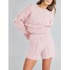 imageANRABESS Women 2 Piece Outfits Sweater Lounge Loungewear Sets 2025 Winter Cable Knit Oversized Sweaters Shorts Matching SetsPink