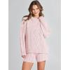 imageANRABESS Women 2 Piece Outfits Sweater Lounge Loungewear Sets 2025 Winter Cable Knit Oversized Sweaters Shorts Matching SetsPink