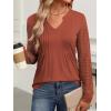 imageANRABESS Women Long Sleeve Shirts V Neck Pleated Tunic Top Business Dressy Casual Blouse 2025 Fall Fashion OutfitsBrown