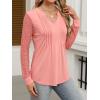 imageANRABESS Women Long Sleeve Shirts V Neck Pleated Tunic Top Business Dressy Casual Blouse 2025 Fall Fashion OutfitsCoral Pink