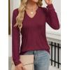imageANRABESS Women Long Sleeve Shirts V Neck Pleated Tunic Top Business Dressy Casual Blouse 2025 Fall Fashion OutfitsDeep Red