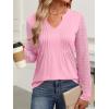 imageANRABESS Women Long Sleeve Shirts V Neck Pleated Tunic Top Business Dressy Casual Blouse 2025 Fall Fashion OutfitsPink