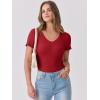 imageANRABESS Women Short Sleeve V Neck Ribbed Knit Fitted Shirts Basic Tees Tops 2025 Summer Casual TShirts Going Out OutfitsRed