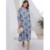 imageANRABESS Women Summer Dress 2025 34 Puff Sleeve Polo V Neck Floral Print Casual Boho Shirt Maxi Dress Beach Vacation ClothesBlue Khaki