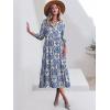 imageANRABESS Women Summer Dress 2025 34 Puff Sleeve Polo V Neck Floral Print Casual Boho Shirt Maxi Dress Beach Vacation ClothesBlue Khaki