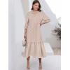 imageANRABESS Women Summer Dress 2025 34 Puff Sleeve Polo V Neck Floral Print Casual Boho Shirt Maxi Dress Beach Vacation ClothesBrown Khaki