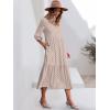 imageANRABESS Women Summer Dress 2025 34 Puff Sleeve Polo V Neck Floral Print Casual Boho Shirt Maxi Dress Beach Vacation ClothesBrown Khaki