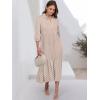 imageANRABESS Women Summer Dress 2025 34 Puff Sleeve Polo V Neck Floral Print Casual Boho Shirt Maxi Dress Beach Vacation ClothesBrown Khaki
