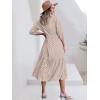 imageANRABESS Women Summer Dress 2025 34 Puff Sleeve Polo V Neck Floral Print Casual Boho Shirt Maxi Dress Beach Vacation ClothesBrown Khaki