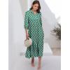 imageANRABESS Women Summer Dress 2025 34 Puff Sleeve Polo V Neck Floral Print Casual Boho Shirt Maxi Dress Beach Vacation ClothesFloral Green