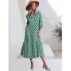imageANRABESS Women Summer Dress 2025 34 Puff Sleeve Polo V Neck Floral Print Casual Boho Shirt Maxi Dress Beach Vacation ClothesFloral Green