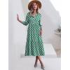 imageANRABESS Women Summer Dress 2025 34 Puff Sleeve Polo V Neck Floral Print Casual Boho Shirt Maxi Dress Beach Vacation ClothesFloral Green