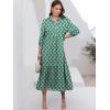 imageANRABESS Women Summer Dress 2025 34 Puff Sleeve Polo V Neck Floral Print Casual Boho Shirt Maxi Dress Beach Vacation ClothesFloral Green