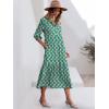 imageANRABESS Women Summer Dress 2025 34 Puff Sleeve Polo V Neck Floral Print Casual Boho Shirt Maxi Dress Beach Vacation ClothesFloral Green
