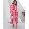 imageANRABESS Women Summer Dress 2025 34 Puff Sleeve Polo V Neck Floral Print Casual Boho Shirt Maxi Dress Beach Vacation ClothesFloral Red