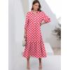 imageANRABESS Women Summer Dress 2025 34 Puff Sleeve Polo V Neck Floral Print Casual Boho Shirt Maxi Dress Beach Vacation ClothesFloral Red